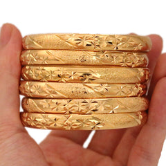 8MM 6Pcs/Lot Dubai Gold Bangles for Women Men 24k Color Ethiopian Bracelets African Jewelry Saudi Arabic Wedding Bride Gift
