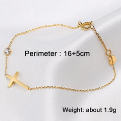 Simple Single Chain Cross Charm with Shiny CZ Bracelet
