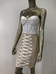 High Quality 2022 New Women Celebrity Pink Khkai Strapless Rayon Bandage Dress Elegant Evening Party Dress Vestidos