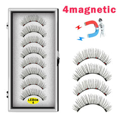 8PCS 4 Magnets Natural Mink Eyelashes false eyelashes magnetic eyelashes  Handmade Artificial With Tweezer Makeup Set