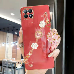 Glitter Camellia Gem Bracelet Flower Pendant Phone Cases for IPhone