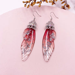 Handmade Butterfly Wing Drop Earrings with Foil Rhinestones