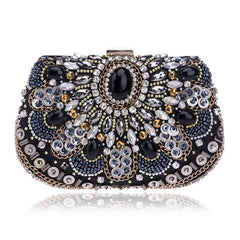 SEKUSA Hot Sale Small Beaded Clutch Purse Elegant Black Evening Bags Wedding Party Clutch Handbag Metal Chain Shoulder Bags