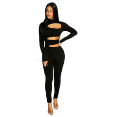 Hollow Out Jumpsuits Sexy One Piece Outfit Long Sleeve Bodycon Jumpsuit