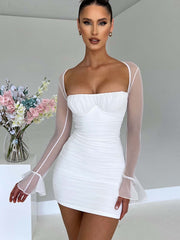 Sexy Mini Dress For Women Robe Two Layer Mesh Zipper Bodycon