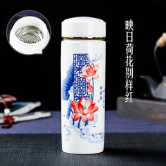 Jingdezhen ceramic teacup thermos mug with lid blue and white porcelain water cup liner office cup portable teacup Gift cup