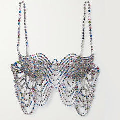 Stonefans Sexy Colorful Rhinestone Body Jewelry Harness Women Festival Outfit Crystal Bikini Chest Chain Bra Lingerie Nightclub