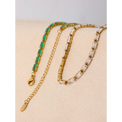 Waterproof Fashion White Green Cubic Zirconia Stainless Steel Gorgeous Necklace