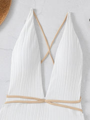 Solid Strapped Swimwear Sexy High Waist Cut One Piece Backless Hollow Belt Bathing Suit