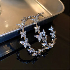 Butterfly Hoop Earrings Geometric Rhinestones Earrings