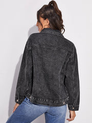 oose Retro Black Denim Jacket Streetwear Female Washed