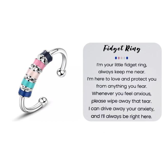 Enamel Beads Anxiety Ring With Card Colorful Adjustable Electrosilvering Fidget Ring Worry Stress Relief Stacking Finger Rings