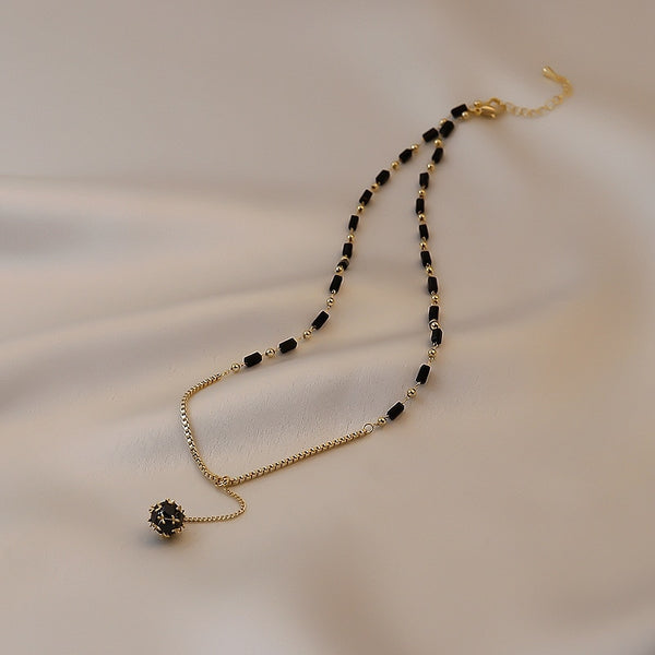 Mysterious Sexy Black Crystal Zircon Ball Necklace