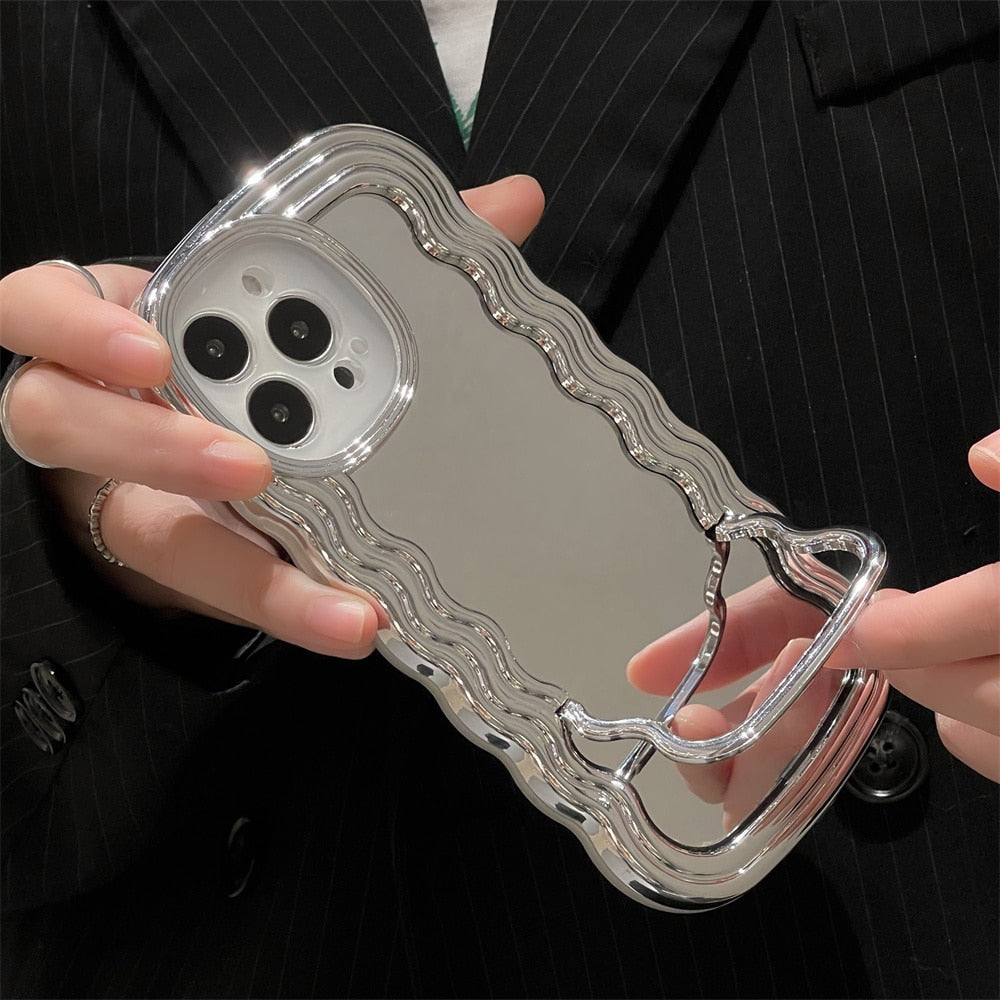 Plating Irregular Mirror Bracket Case For iPhone