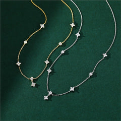 Inlaid Zircon Four-leaf Flower Chain Necklace