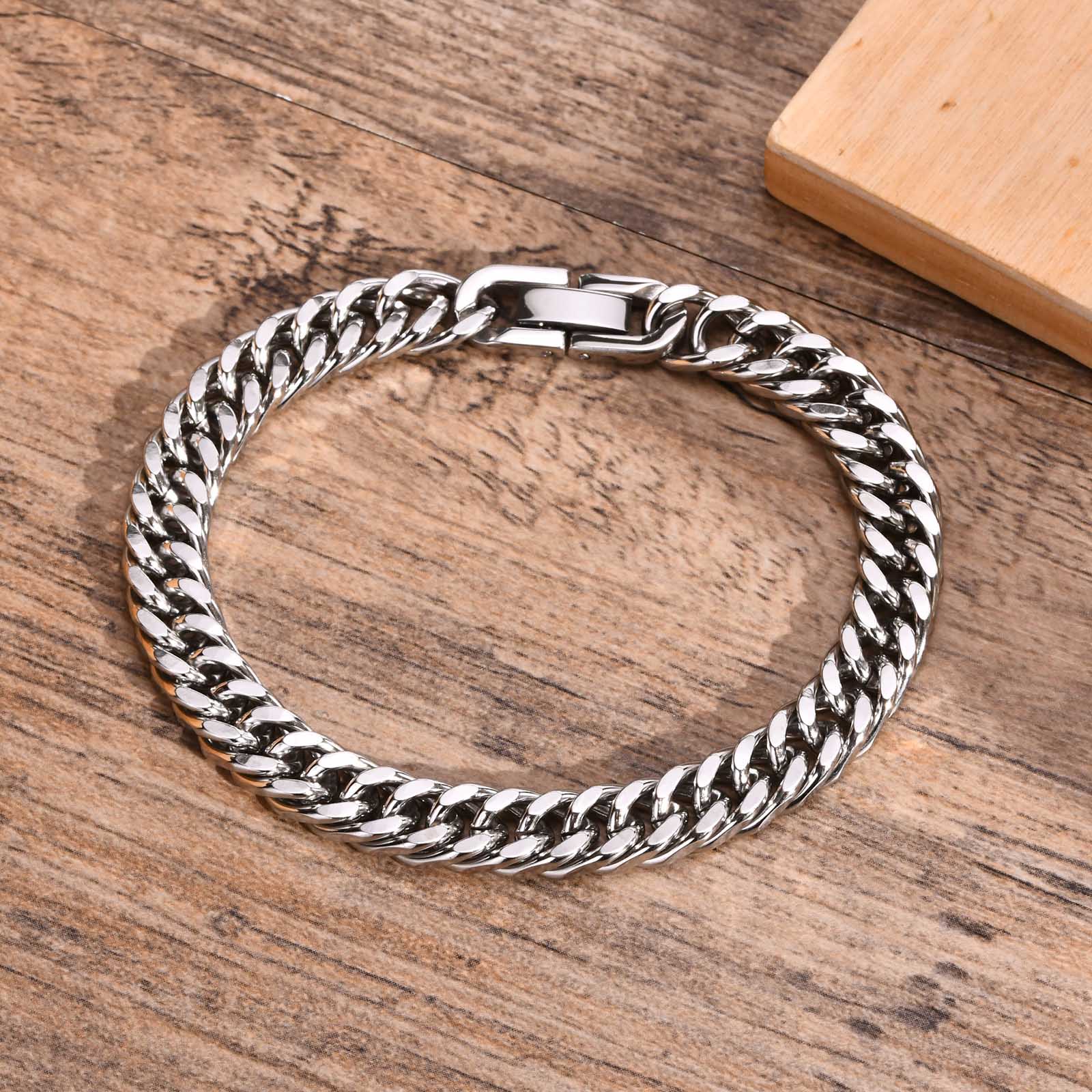 Vnox Men&#39;s Stainless Steel 8MM Link Chain Miami Cuban Bracelets for Male Boys Gifts Jewelry, Length 19cm/21.5cm