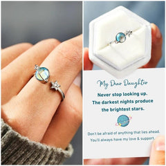 To My Daughter Rotatable Star Moon Anxiety Ring With Gift Card for Women Vintage Opal Planet Relief Spinner Fidget Rings Jewelry