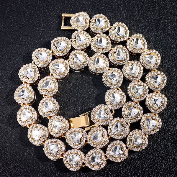 Iced Out Heart Shape Cuban Link Chain Necklace