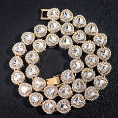 Iced Out Heart Shape Cuban Link Chain Necklace