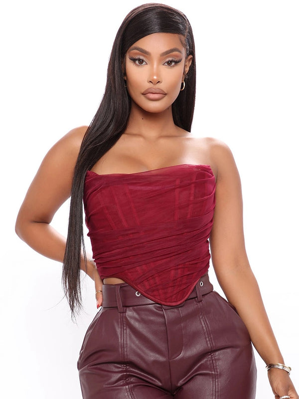 Ottilie Strapless Mesh Bustier Crop Top One-piece