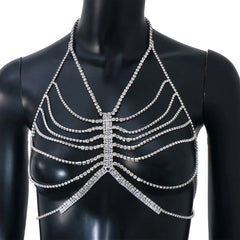 Stonefans Trendy Zircon Hollow Bras Chain Necklace Jewelry Luxury Accessories Bikinis Rhinestone Harness Chest Chain Multi Layer