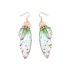 Handmade Butterfly Wing Drop Earrings with Foil Rhinestones