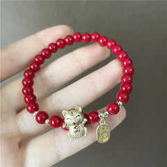 2022 New Lucky Tiger Head Bracelets For Women Girls Red Crystal Beaded Charm Cat Bracelets &amp; Bangles Gifts Wholesale