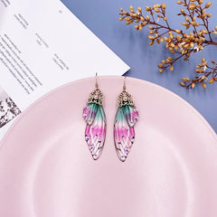 Handmade Butterfly Wing Drop Earrings with Foil Rhinestones