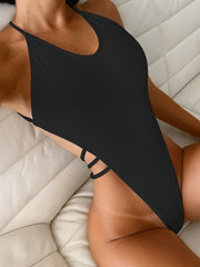 Solid High Cut Thong One Piece Swimsuit