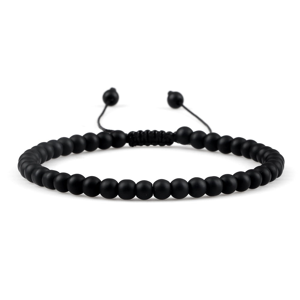 Beaded Bracelet Handmade 4 6 8mm Natural Stone Shiny Black Onyx Beads Bracelets