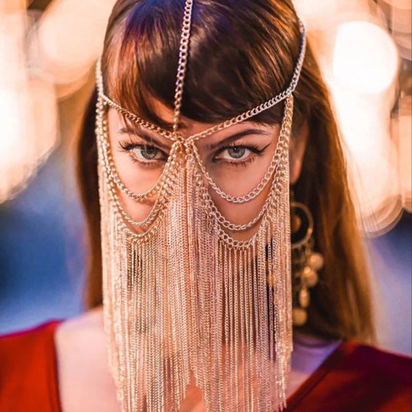 Belladonna Rhinestone Chain Veil Mask