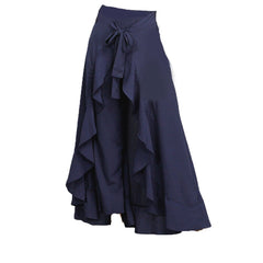 Women Chiffon Palazzo Pants Elegant Tie-Waist Ruffles Wide Leg Trousers Casual Loose Solid Long Skirts Female Party Maxi Dress