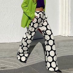 Yeezzi Fashion Female White Black Bottom Casual Original Contrast Color Polka-Dot Printed Wide Leg Pants for Women 2022 New