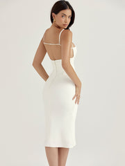 Karlofea Sexy Backless White Midi Dress Cocktail Celebrity Party Outfits Double Layered Satin Elegant Wedding Dresses For Women