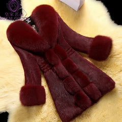Top Quality Winter Coat for Women Windbreaker Plush Jackets 2022 Fashion Long Sleeve V-neck Faux Fur Coat