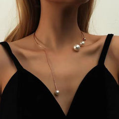 Exaggerated Pearl Necklace For Women Simple Versatile Golden Bead Opening Collar Exquisite Clavicle Korean Fashion Jewelry Gifts
