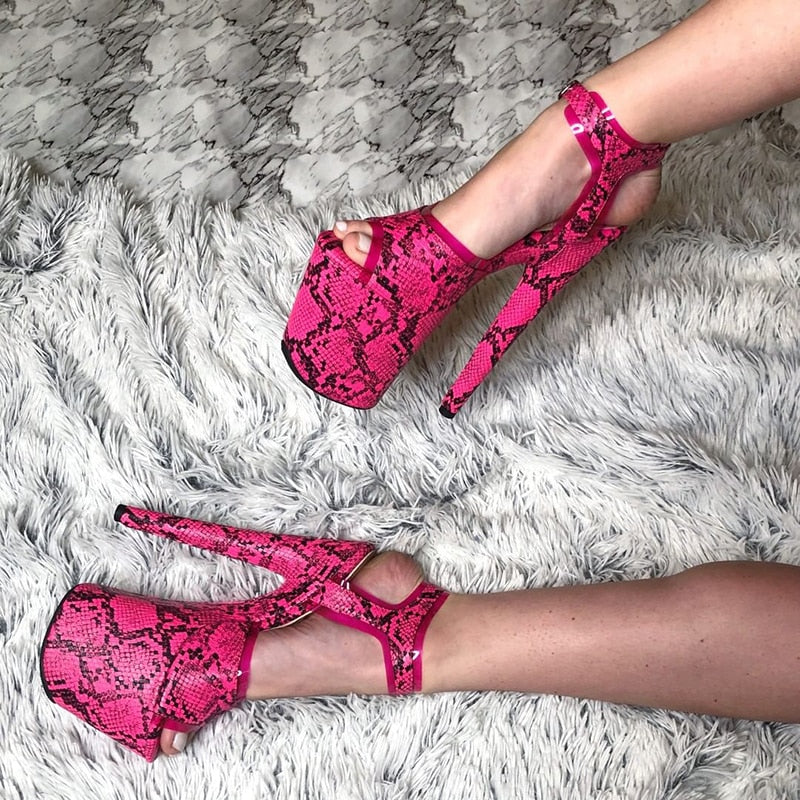 Snake print Open toe super high with sandals nightclub pole dance shallow mouth Platform Main image