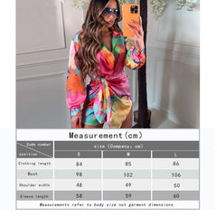 Fandy Lokar Turn Down Collar Dresses Women Fashion Asymmetrical Printed Dress Women Elegant Long Sleeve Dresses Female Ladies