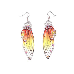 Handmade Butterfly Wing Drop Earrings with Foil Rhinestones