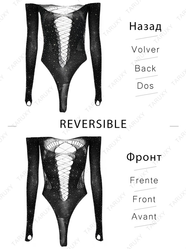 Celina Rhinestone Mesh Bodysuit One-piece