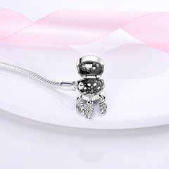 Sterling Silver Dream Catcher Snakebone Feather CZ Zircon