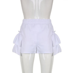 BIIKPIIK 2022 Summer Women Drawstring High Waist Shorts Slim Elegant Tiered Short Trousers Solid Party Fashion Casual Streetwear