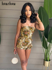 Hawthaw Women Floral Printed Tube Tops Shorts Pants Two Piece Sets Outfits 2022 Summer Clothes Wholesale Items For Business