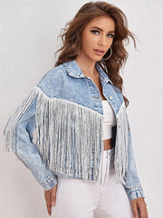 Loose Tassel Washed Blue Denim Jacket Streetwear