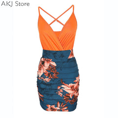 Women Two Piece Suits Ruched Cami Top &amp; Floral Print Skirt Set