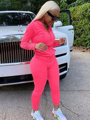 Kliou Hooded Casual Two Piece Set Women Autumn Long Sleeve Pockets Body-shaping Tracksuit Concise Solid Sporty Matching Outfits