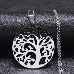 Fashion Tree of Life Silver Color Chain Necklaces for Women Stainless Steel Chain Necklace Jewelry cadenas mujer N42S01