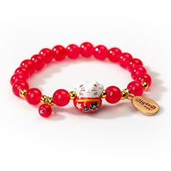 Contracted Red Beads Ceramic Bracelet Hand Woven Rope Beaded Plutus Cat Stretch Bracelet #Z684