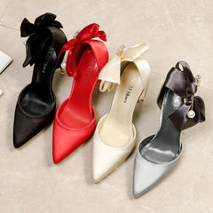 Bow-knot Pumps Shoes High Heels Sandals Stiletto Heels Pearl Shoes