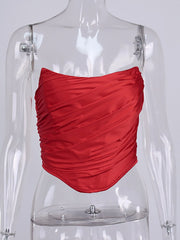 NewAsia Corset Top Boned Strapless Ruched Zipper Red Crop Tank Top Women Ladies New Year Party Vest Sexy Cami Fashion Club Wear